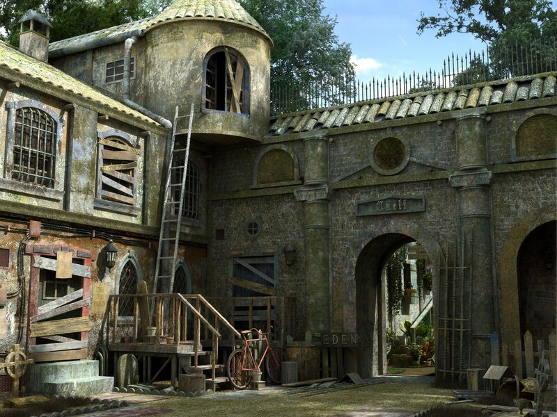 abandoned stone courtyard