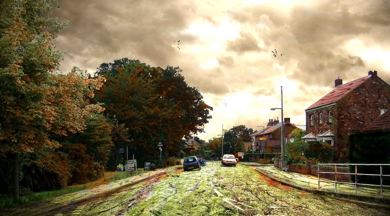 abandoned street at sunset