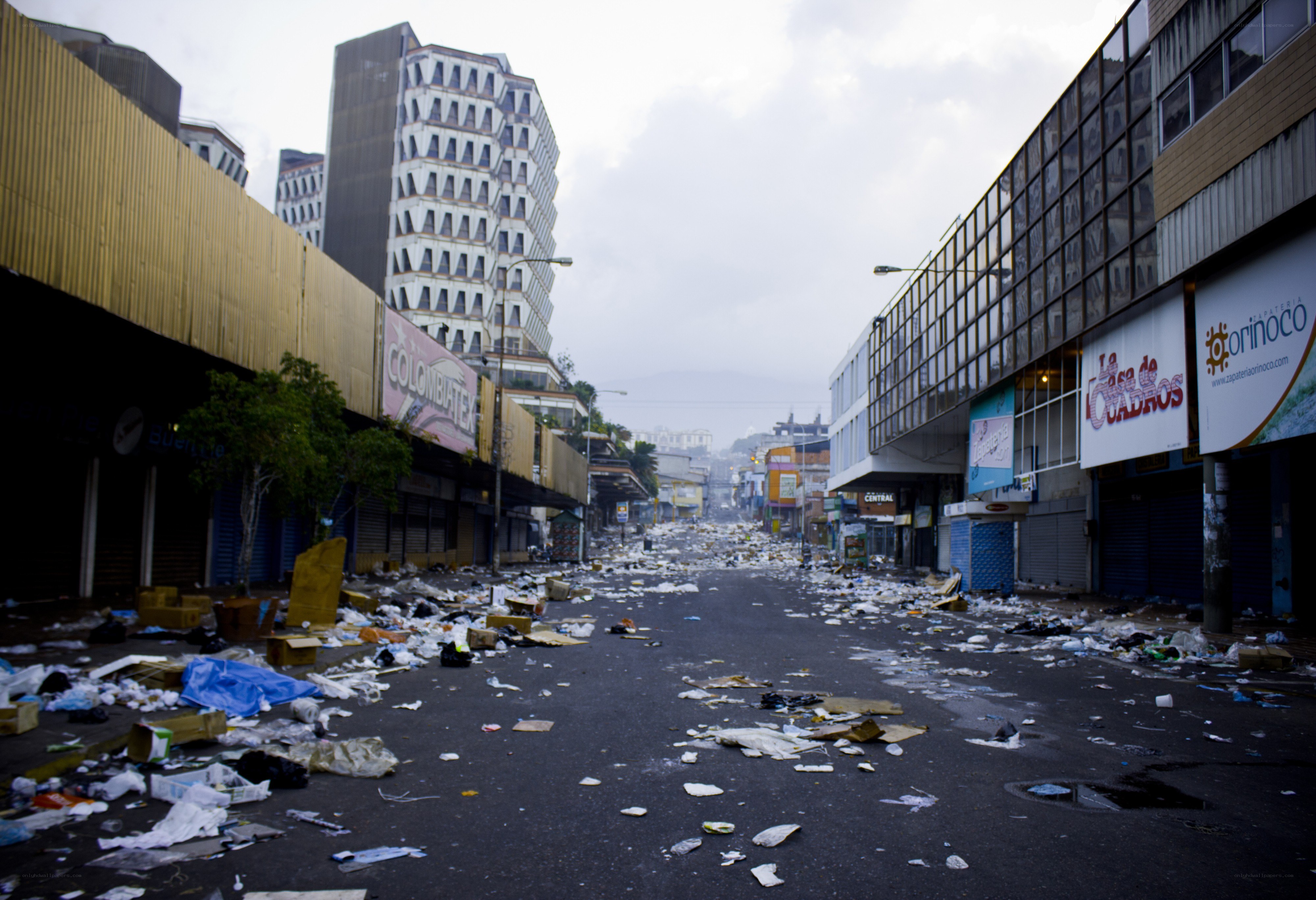 Abandoned street with debris