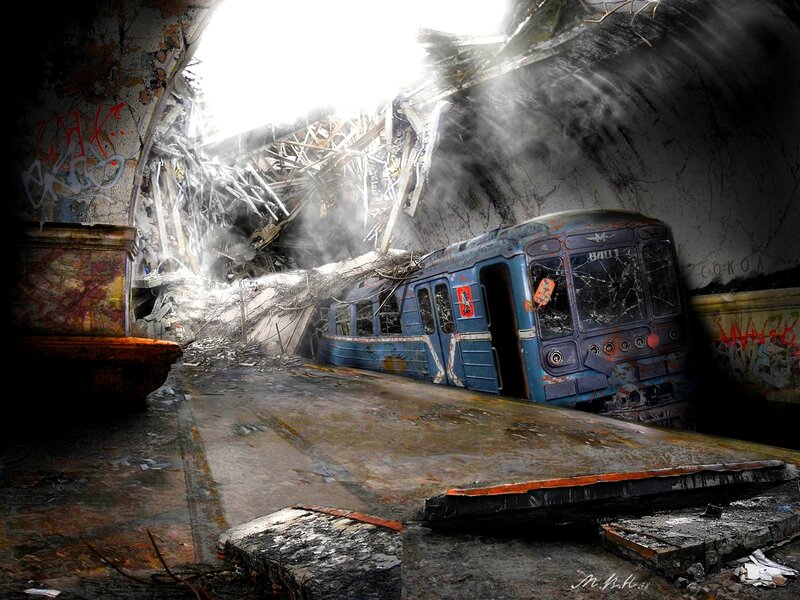 Abandoned Subway Train — Blue, Dramatic