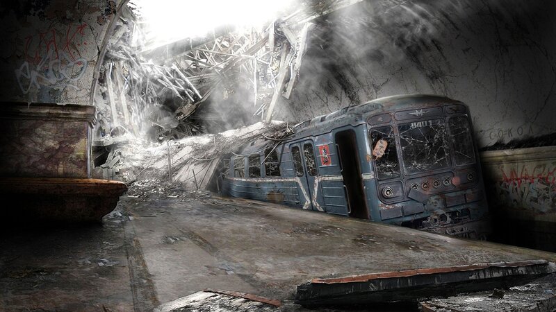 Abandoned Subway Train — Gray, Dramatic, Digital Art