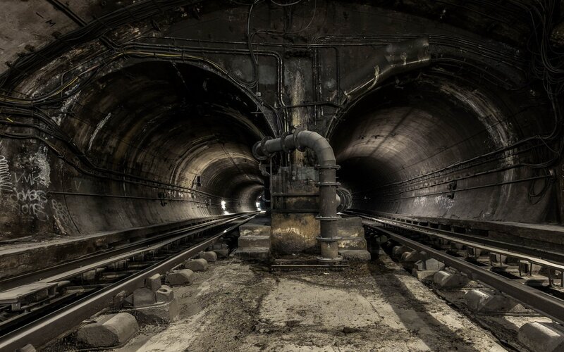 Abandoned Subway Tunnel — Black, Dramatic