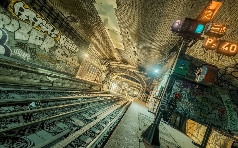 Abandoned Subway Tunnel — Gray, Dramatic