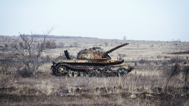 Abandoned Tank in Field — Brown