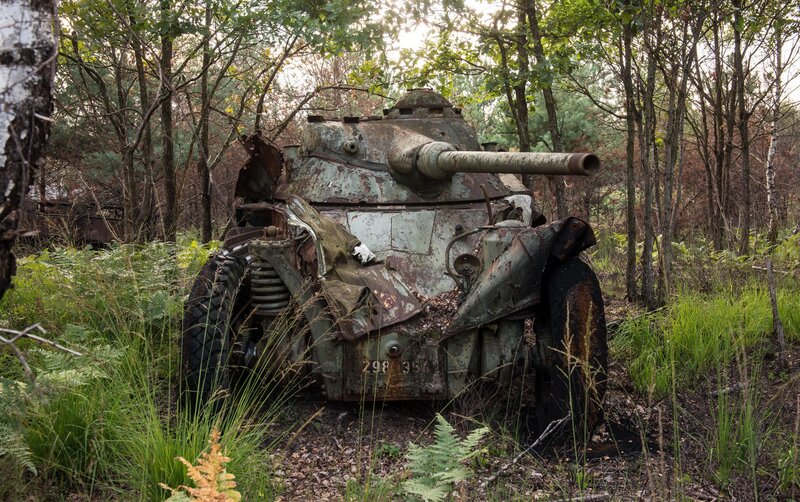 Abandoned Tank in Forest — Green, Desolate