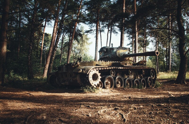 Abandoned Tank in Forest — Green, Dramatic, Afternoon