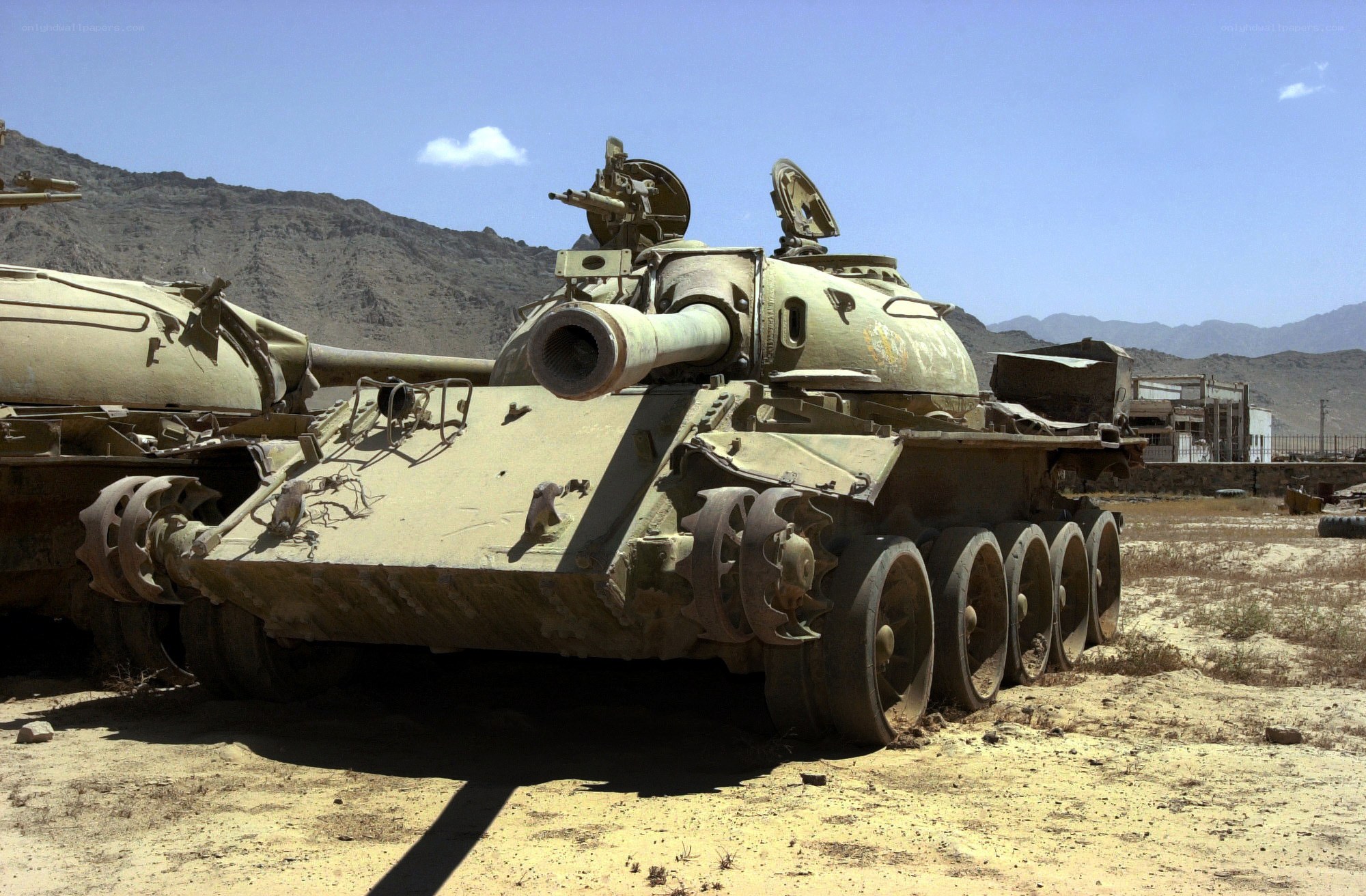 Abandoned tanks in desert