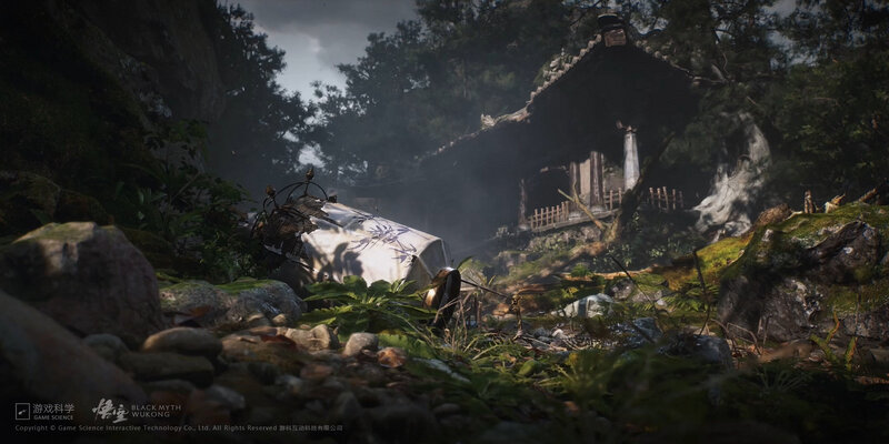 Abandoned Temple in Forest — Green, Dramatic