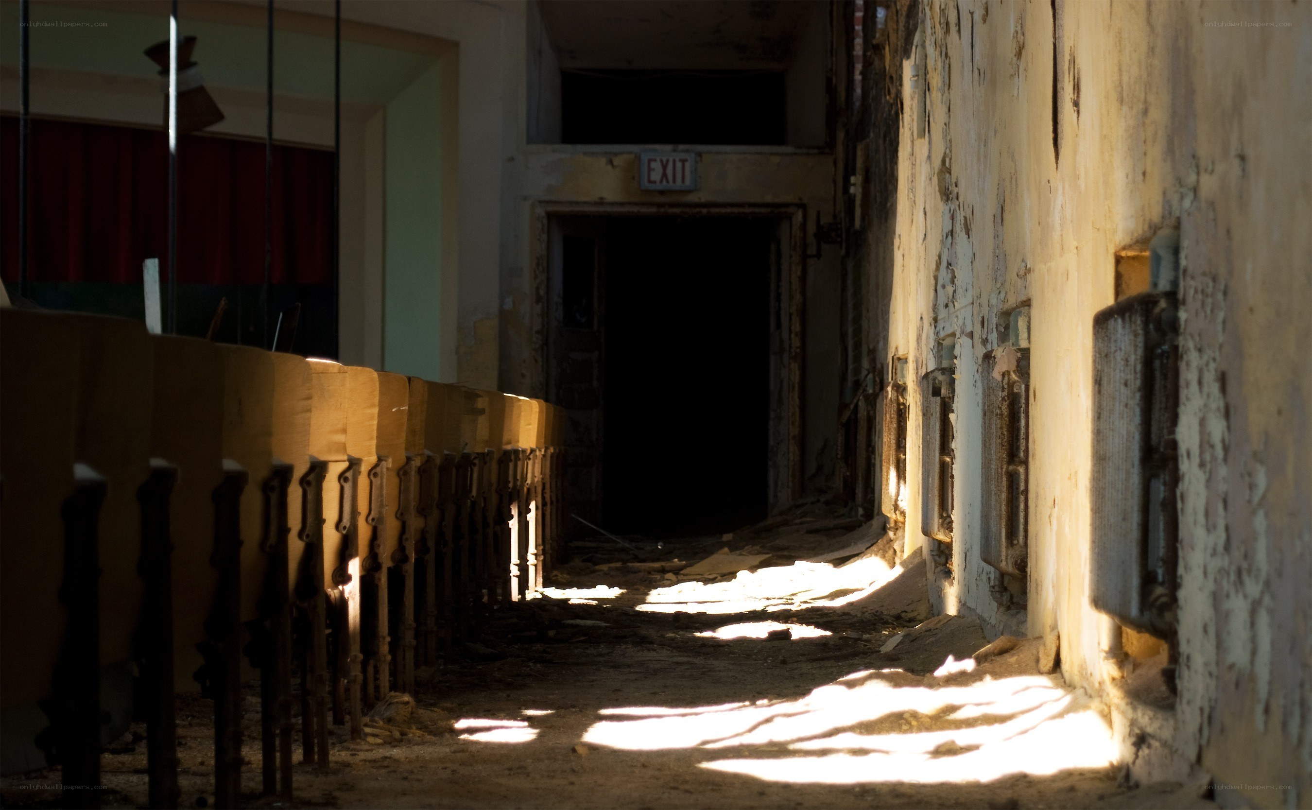 Abandoned theater hallway