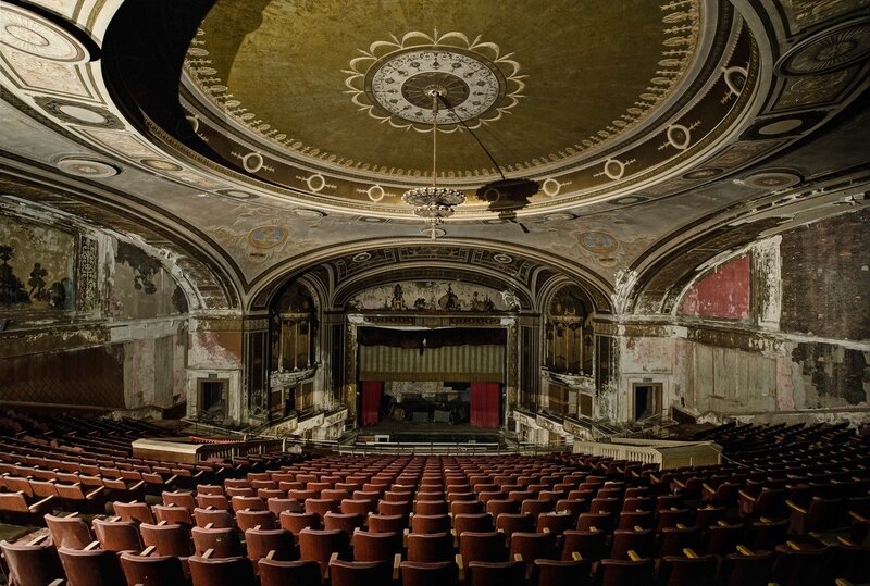 Abandoned Theater Interior — Brown, Decaying, Photograph
