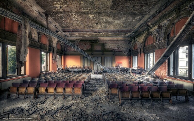 Abandoned Theater Interior — Brown, Dramatic, Photograph