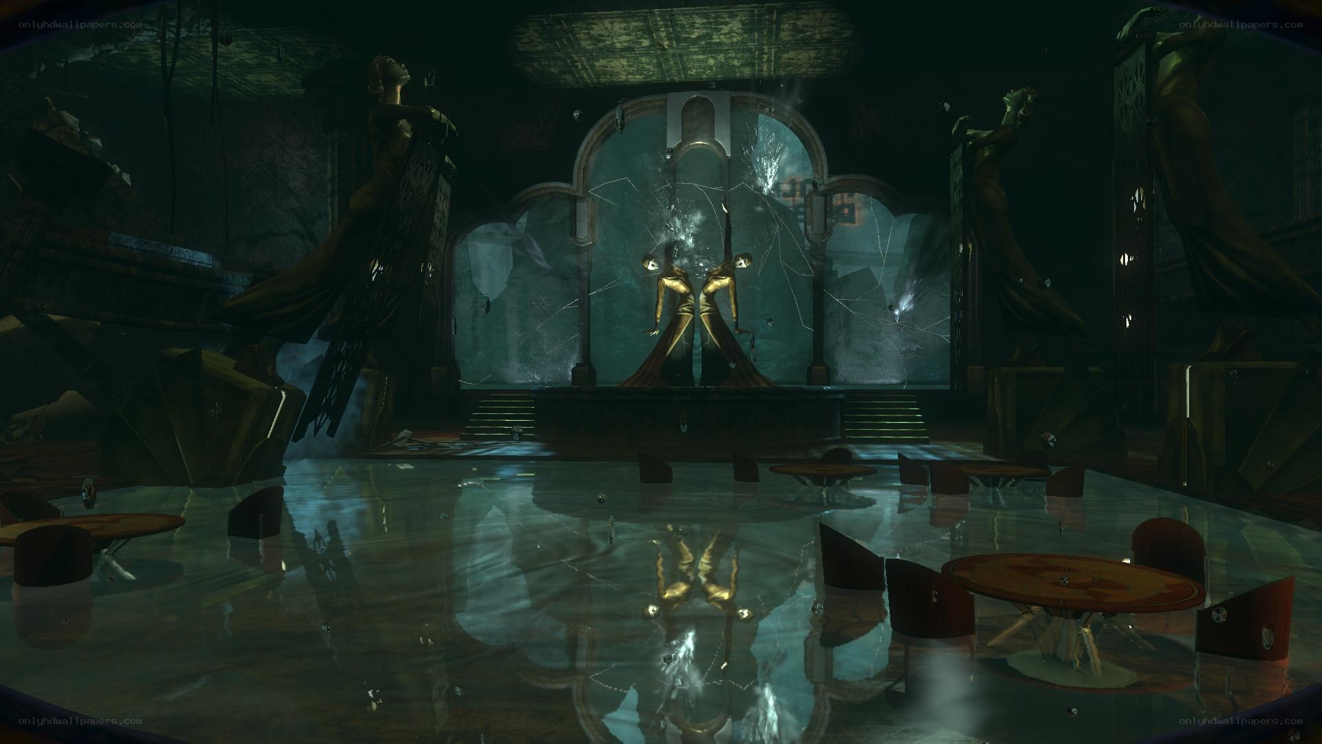 abandoned theater with statues