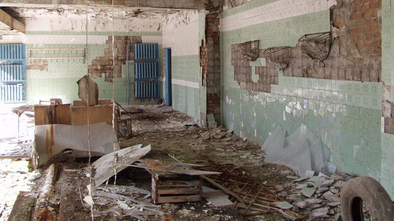abandoned tiled room