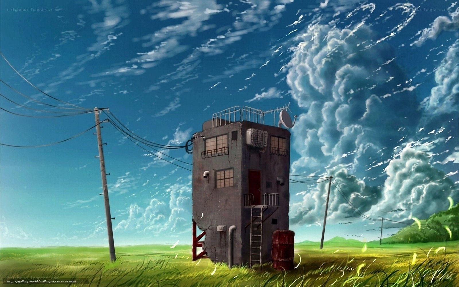 Abandoned tower in a green field