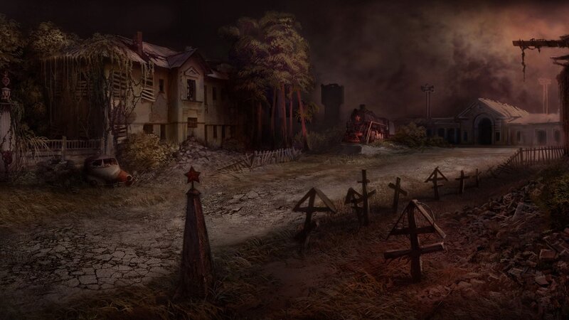 abandoned town at dusk