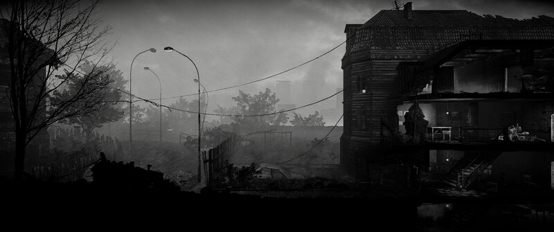 Abandoned Town at Night — Black