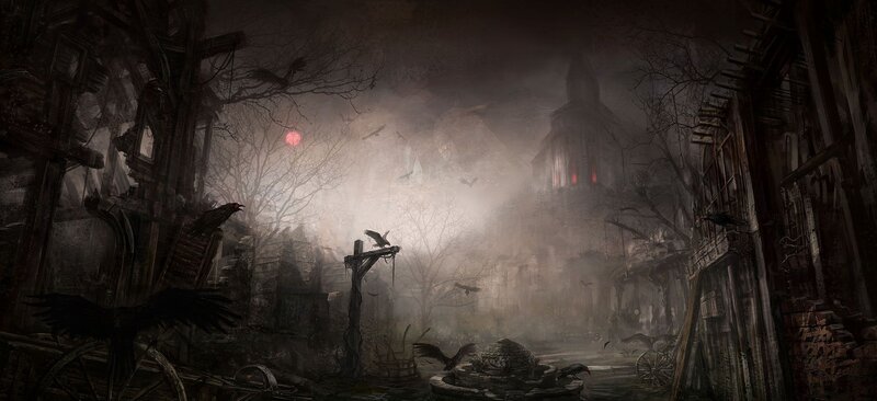 Abandoned Town at Night — Gray