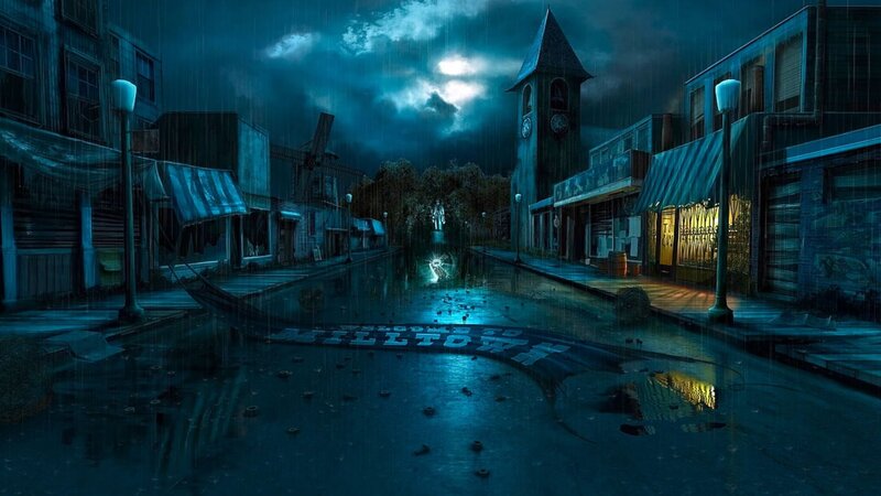 Abandoned Town Street — Blue, Dark