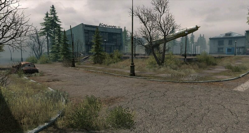 abandoned town with rocket display