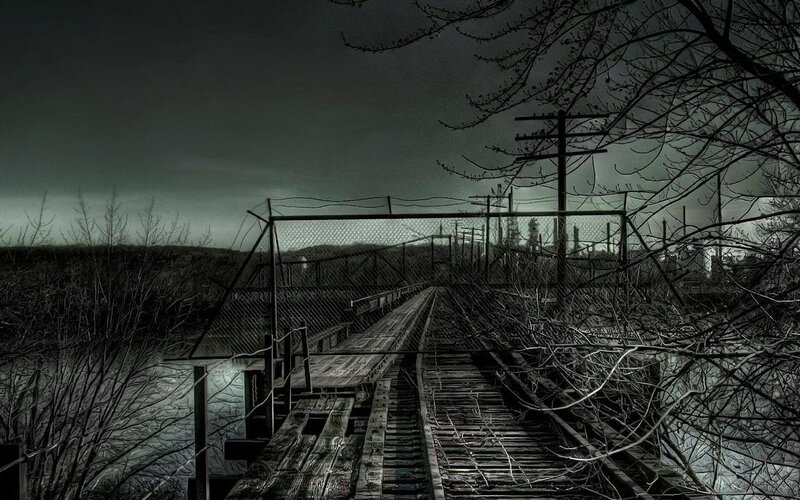Abandoned Train Bridge — Black, Dark, Night