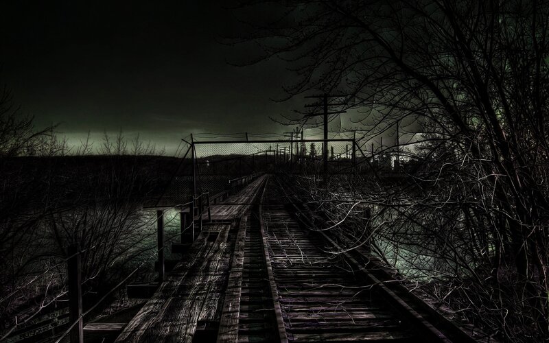 Abandoned Train Bridge — Black, Dark