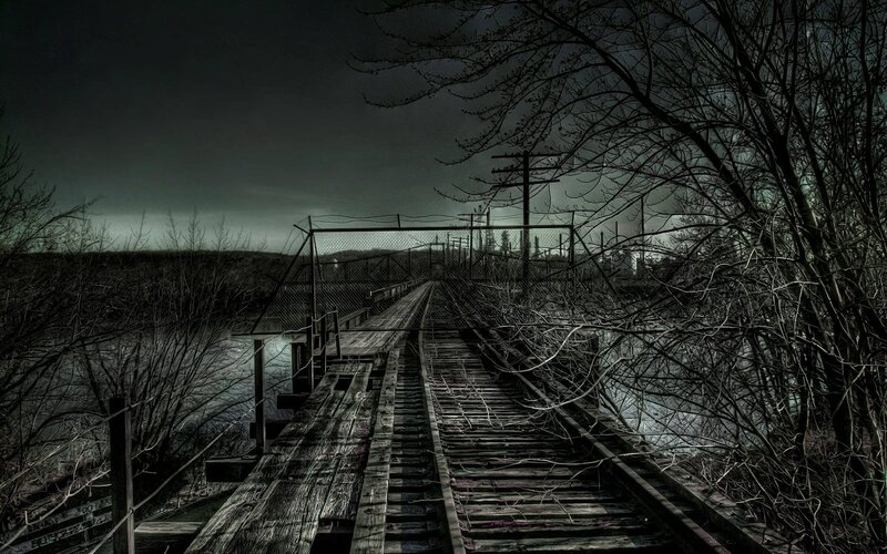 Abandoned Train Bridge — Black, Dramatic