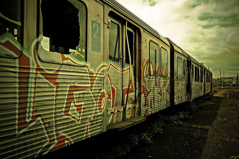 Abandoned Train Car — Gray, Dramatic, Afternoon, Photograph