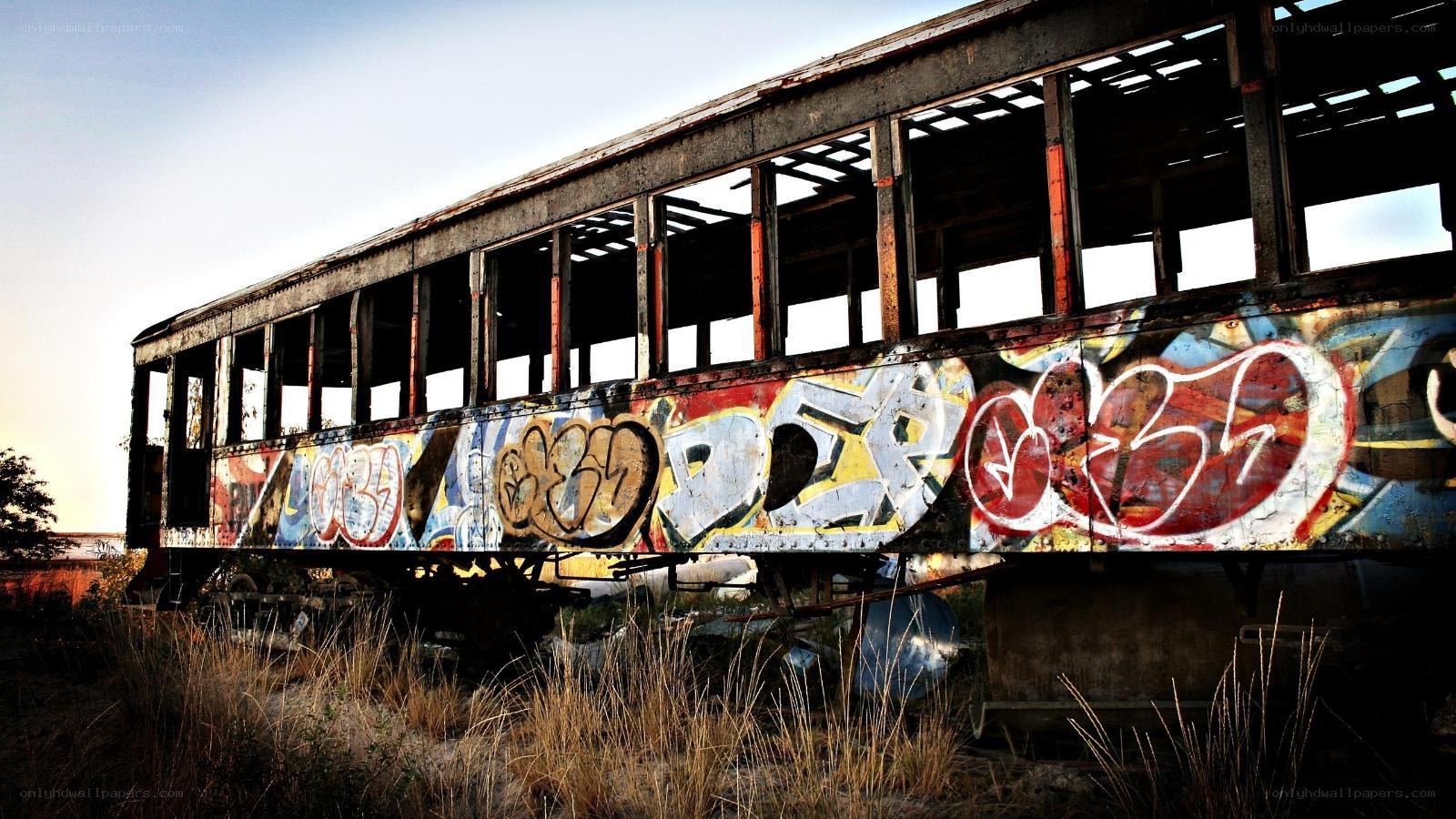 abandoned train car with graffiti