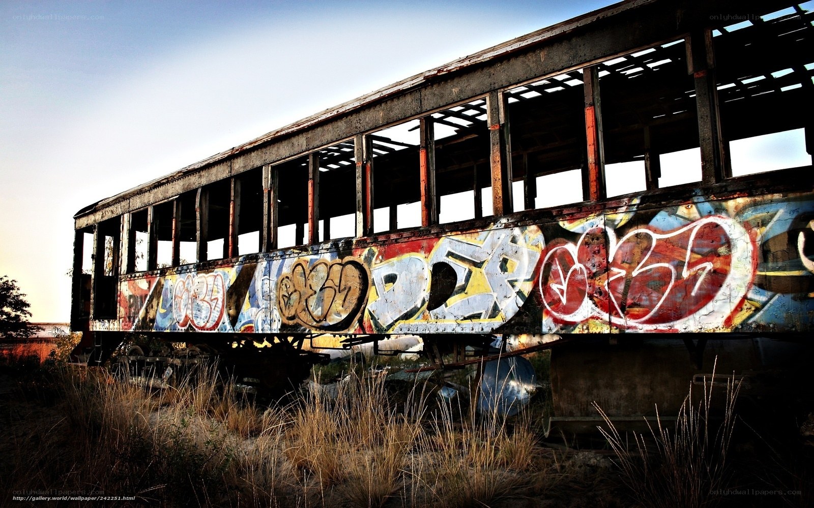 abandoned train car with graffiti