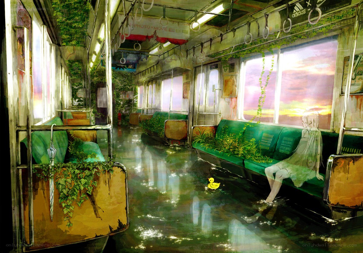 Abandoned train car with overgrown plants