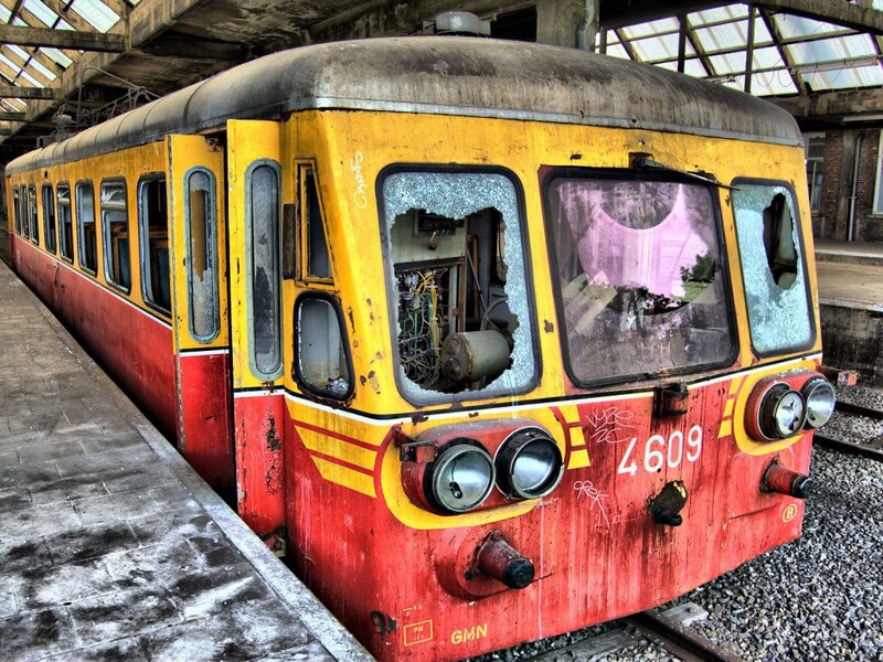 Abandoned Train Car — Yellow, Dramatic