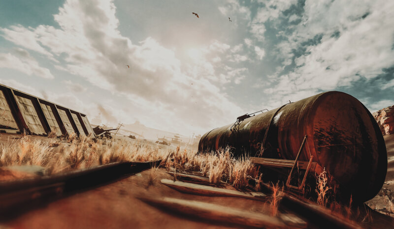 Abandoned Train Cars — Brown, Desolate, Afternoon, 3d Render, Train Tracks
