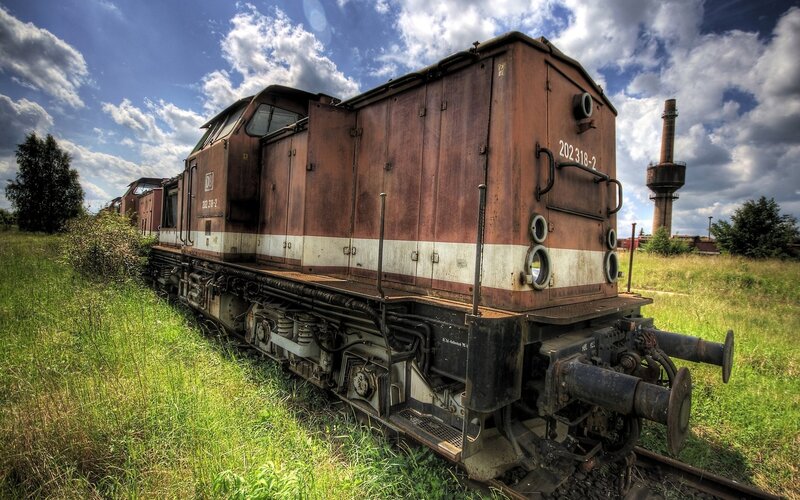 Abandoned Train Engine — Green, Dramatic