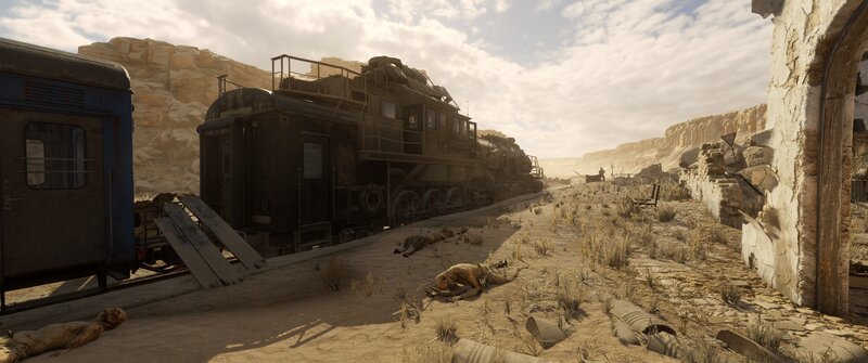 Abandoned Train in Desert — Brown, Desolate