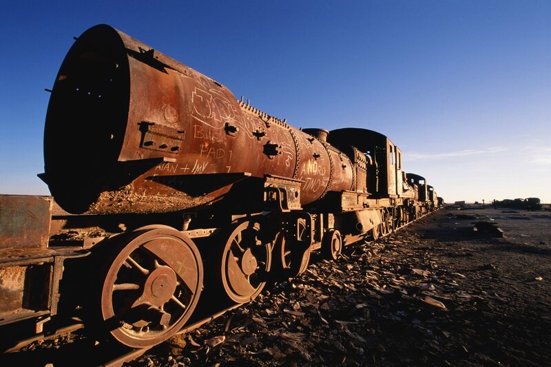 Abandoned Train in Desert — Brown