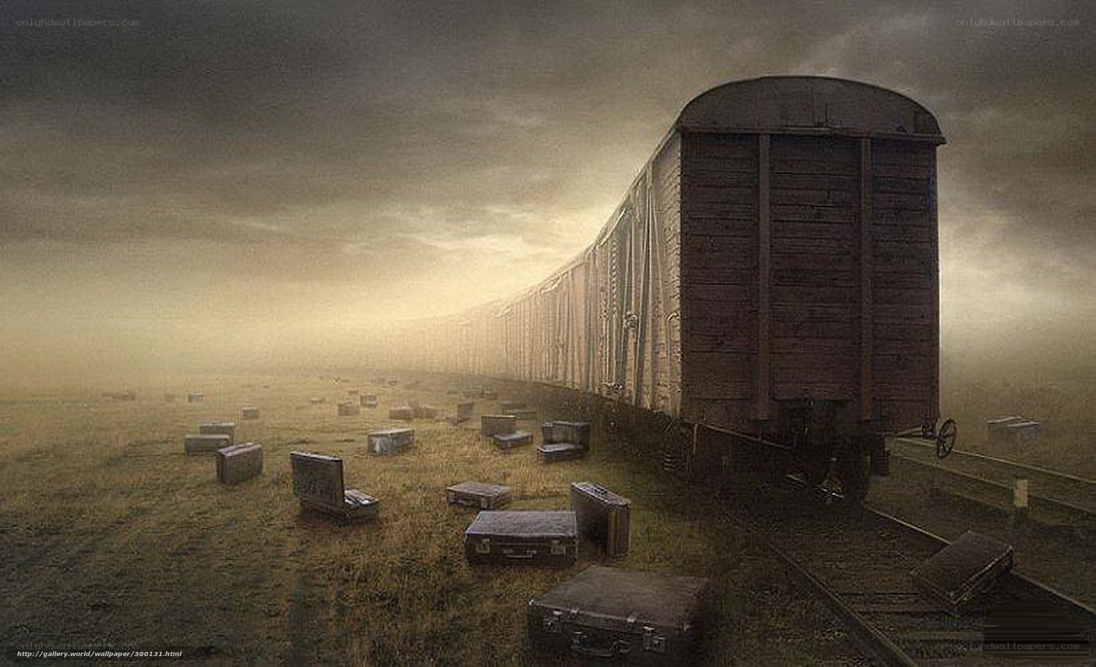 Abandoned train in fog