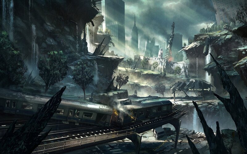 Abandoned Train in Ruins — Gray, Dramatic