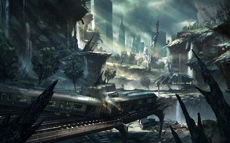 Abandoned Train in Ruins — Gray