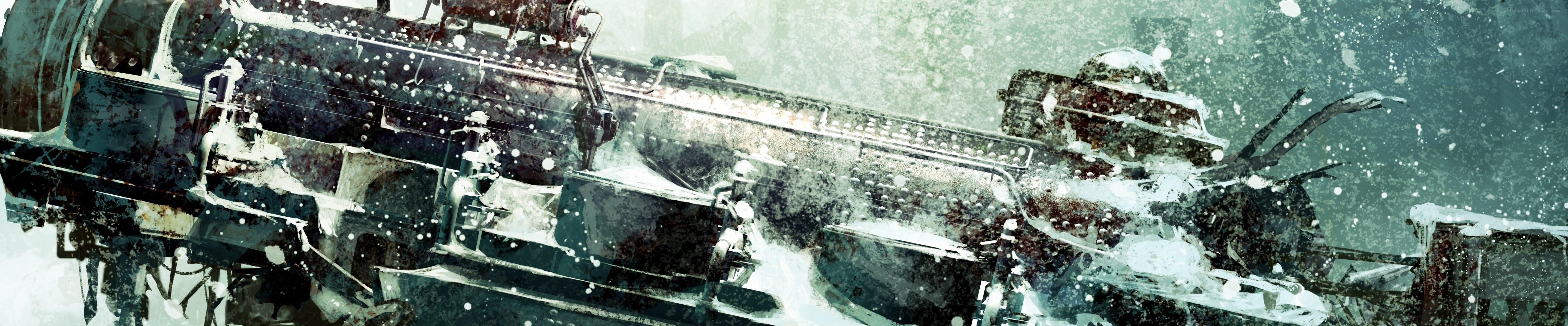 Abandoned train in snowstorm