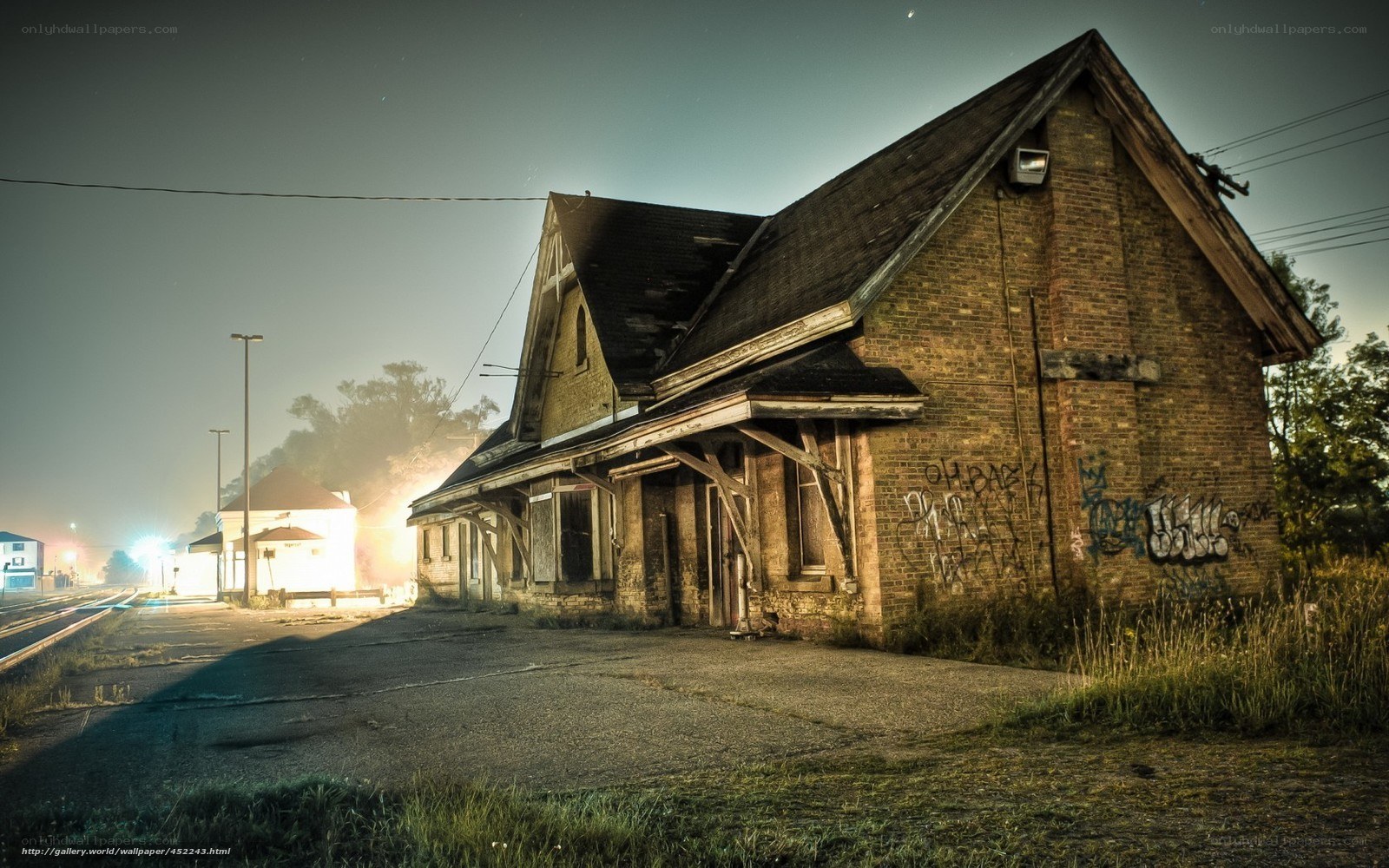 abandoned train station at night