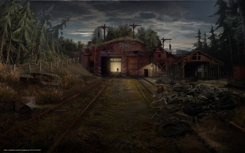 abandoned train station at night
