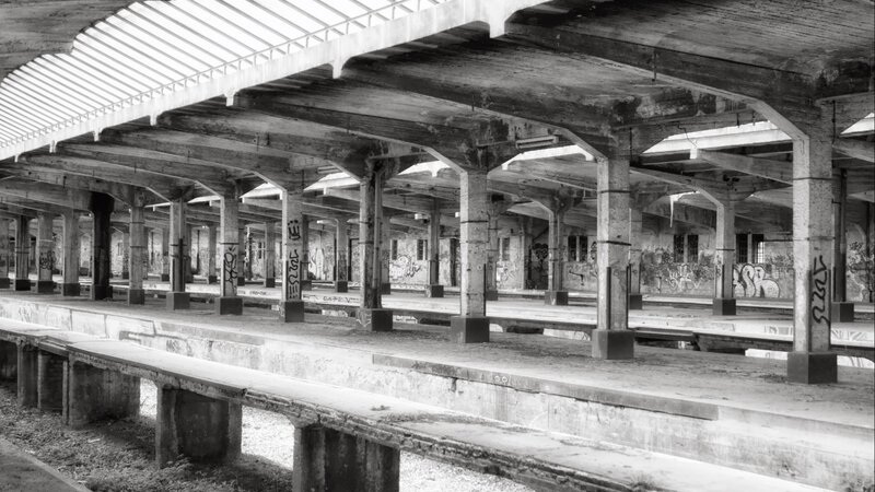 Abandoned Train Station — Black, Desolate