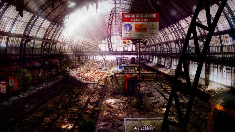 Abandoned Train Station — Brown, Dramatic, Digital Art