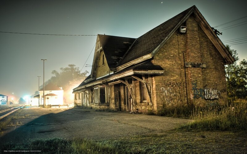 Abandoned Train Station — Brown, Dramatic, Night, Photograph