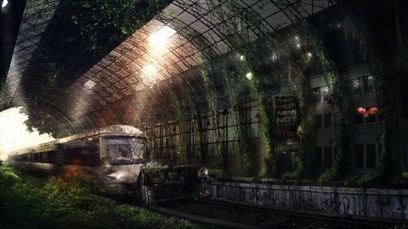 Abandoned Train Station — Green, Dramatic, Night