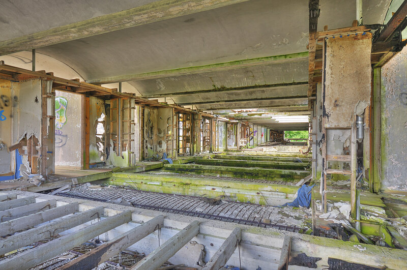 Abandoned train station interior