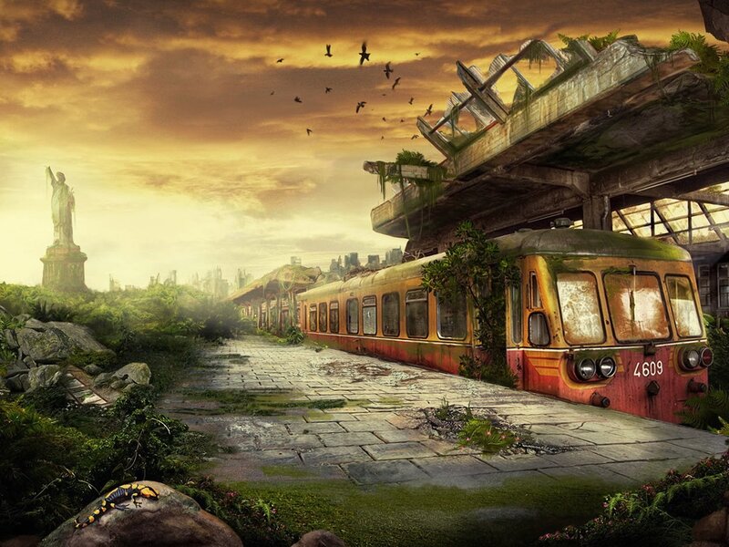 Abandoned Train Station — Yellow, Dramatic