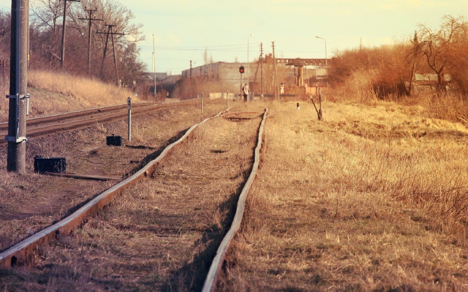 abandoned train tracks at dusk