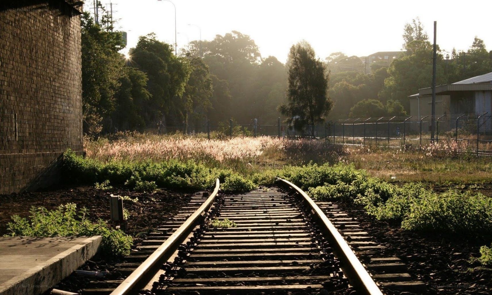 abandoned train tracks at sunrise