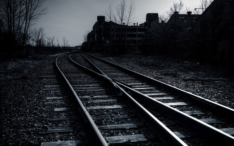 Abandoned Train Tracks — Black, Dramatic, Night